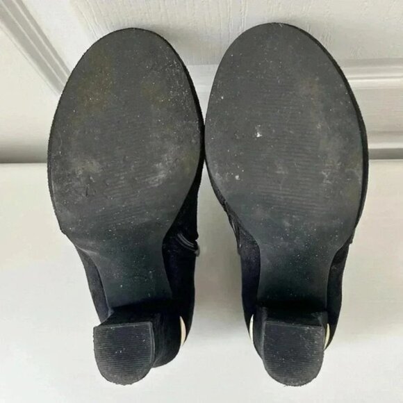 Attitude Jay Manuel Faux Suede Chunky Heel Ankle Boots Black Gold Accent Size 8 - Picture 10 of 16